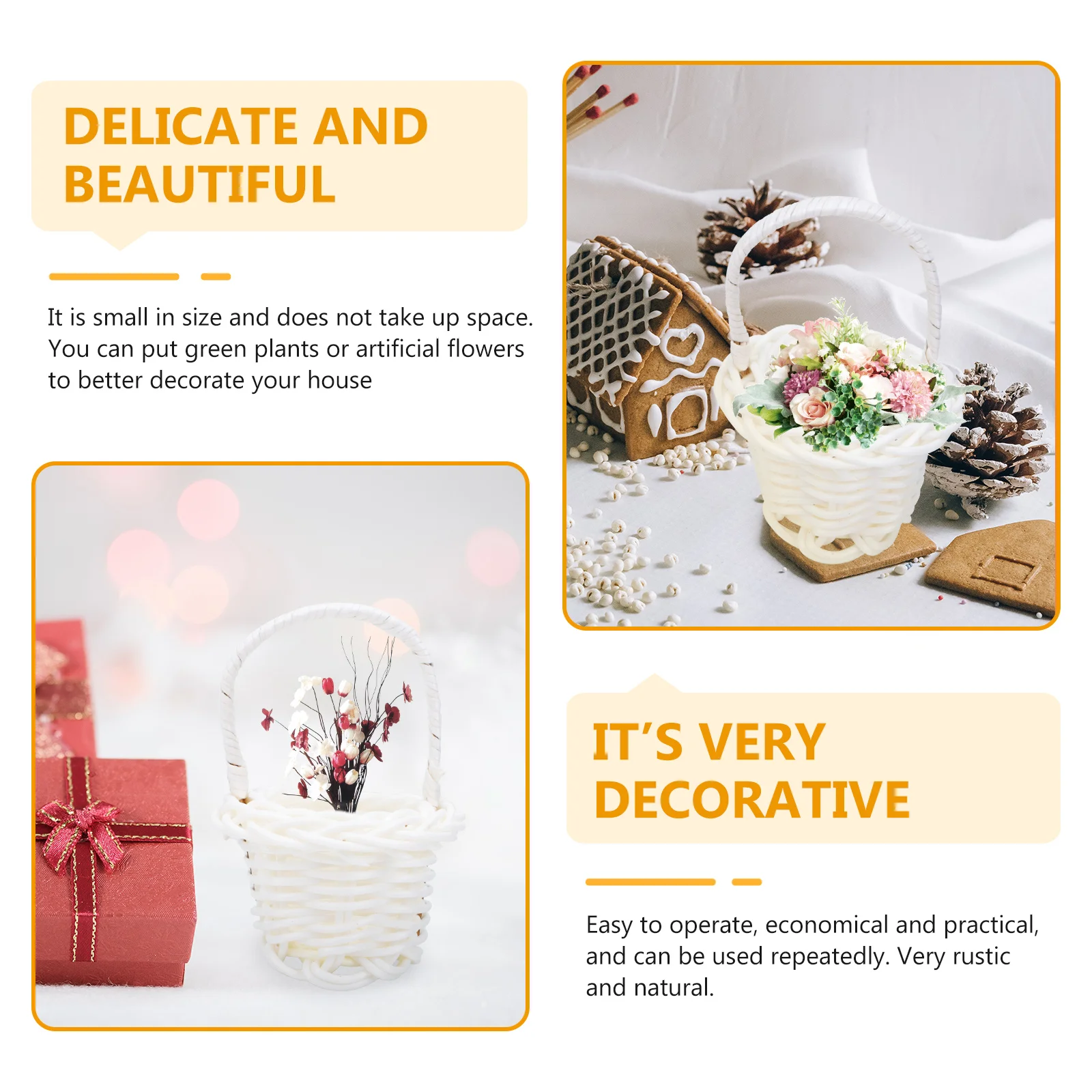 

20pcs Baskets Hand-woven White PP Home Decor Party Favors Small Flower Storage Home Flower Basket Decor Baskets