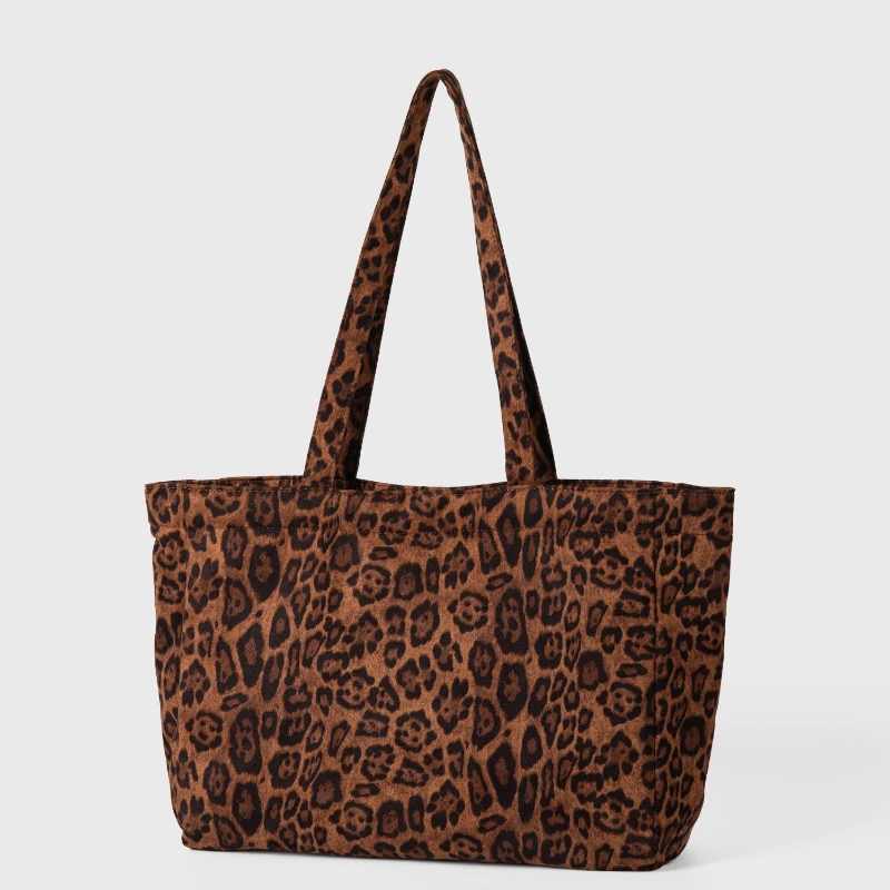 

Fashion Large Capacity Women's Handbags Leopard Pattern School Work Shopping Tote Bag Retro Canvas Book Shoulder Bags