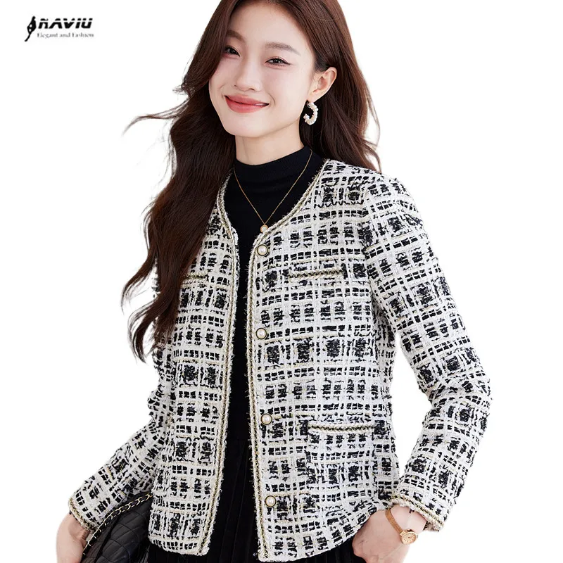 NAVIU Spring High Quality Women Jacket Fashion Colothing Temperament Commuter Black White Green Small Blazer Fragrant Coat Tops