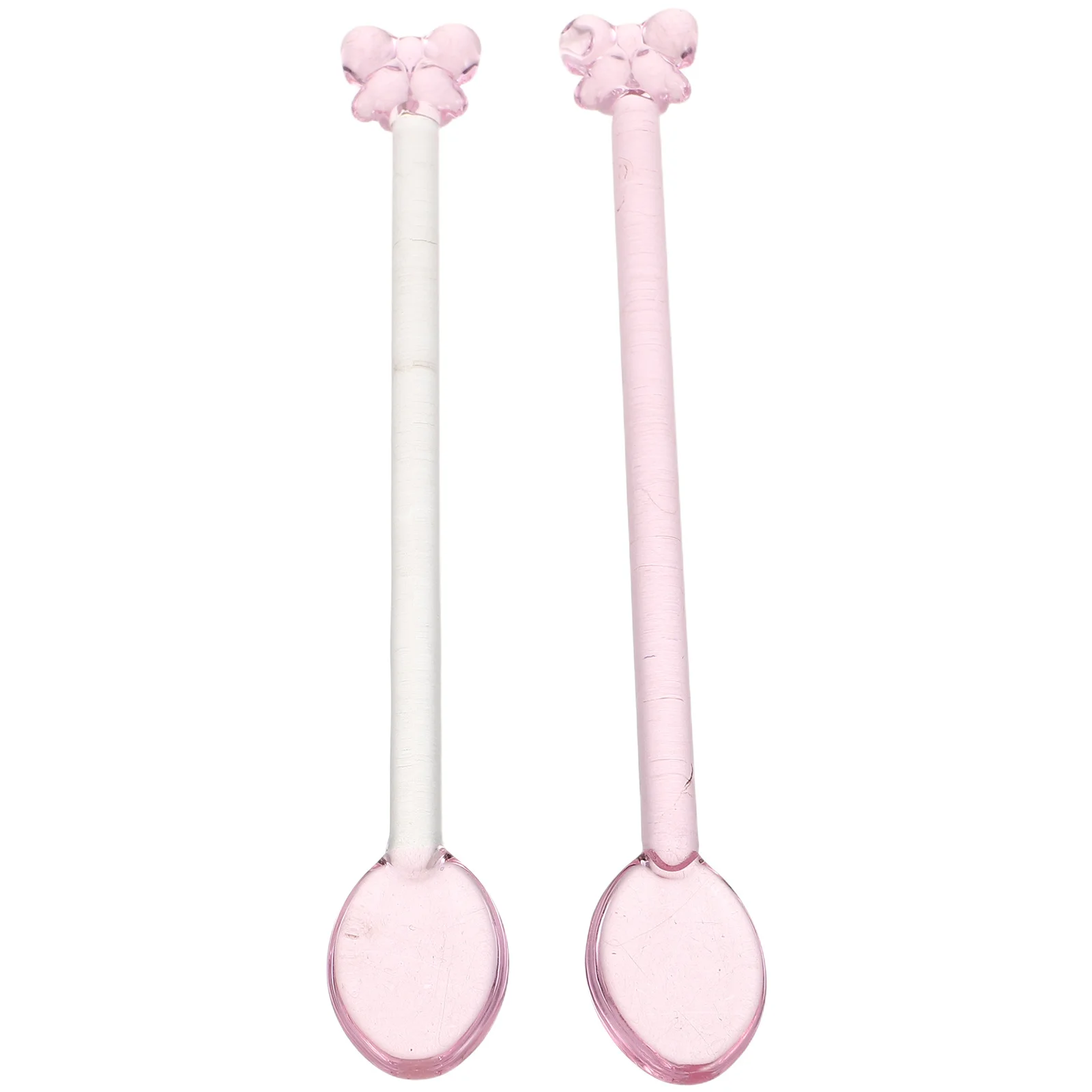 

2Pcs Glass Kitchen Mixing Spoons Butterfly Knot Heat Resistant Stirring Spoons Coffee Tea Cooking Serving Tools