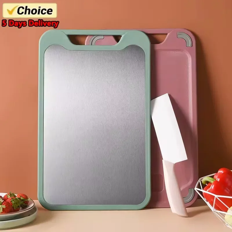 1pc Cutting Board Two Sides Of Stainless Steel and Plastic Dual-purpose Multifunctional Cut Vegetables and Meat Chopping Board