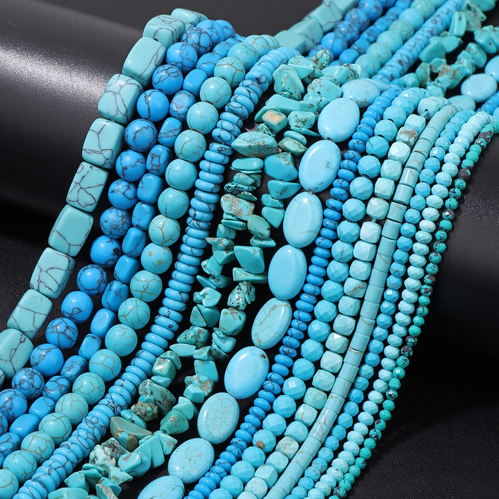 Natural Blue Turquoises Stone Beads Irregular Rondelle Round Square Bead Smooth Loose Spacer Beads for Making DIY Accessories