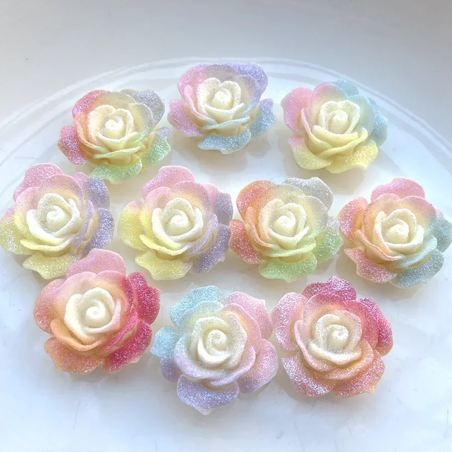 2pcs/6pcs Large size flower 34*35.5mm resin flat back Sugar surface rainbow colors DIY decoration scrapbooking embellishments -