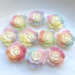 2pcs/6pcs Large size flower 34*35.5mm resin flat back Sugar surface rainbow colors DIY decoration scrapbooking embellishments -
