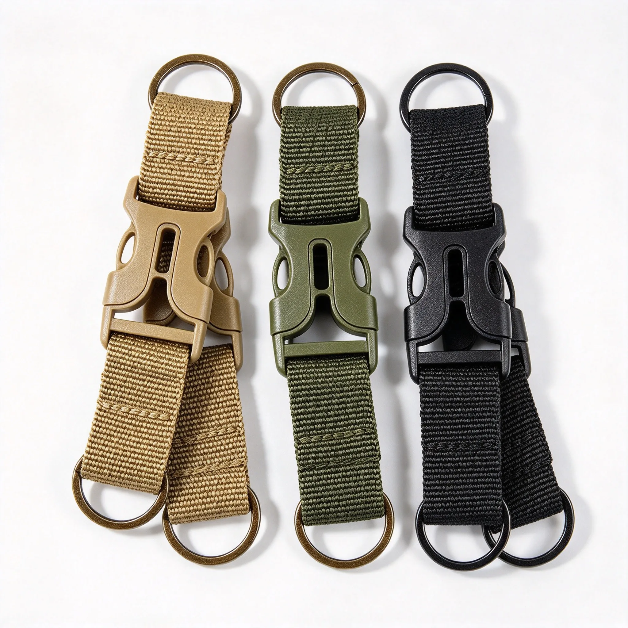 Tactical Keychain Triple Ring Quick Release Buckle Nylon Webbing Strap Key Holder Clip For Backpack Molle EDC Carry Gear
