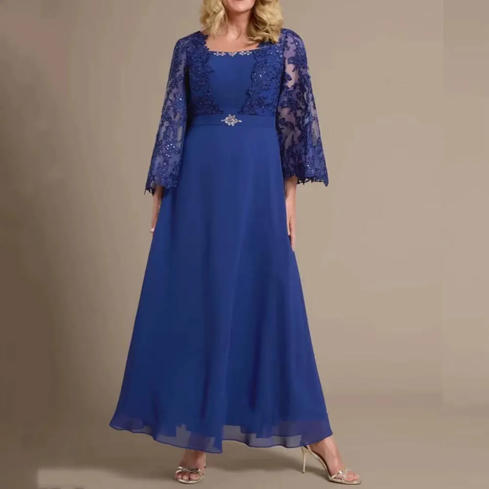 

Customized Chiffon Mother of The Bride Dresses Ankle Length Appliques Wedding Formal Evening Gown Wedding Party Dresses