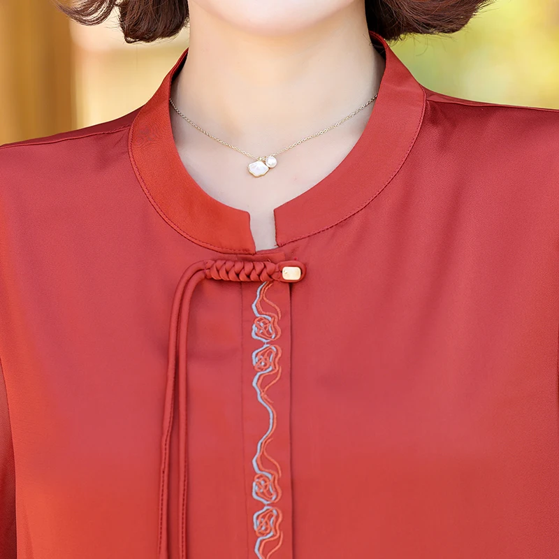Summer Solid Color Shirt Plus Size Elegant Chinese Knot Round Neck T-shirt Middle-aged Women Summer Short Sleeved Shirt - view 5