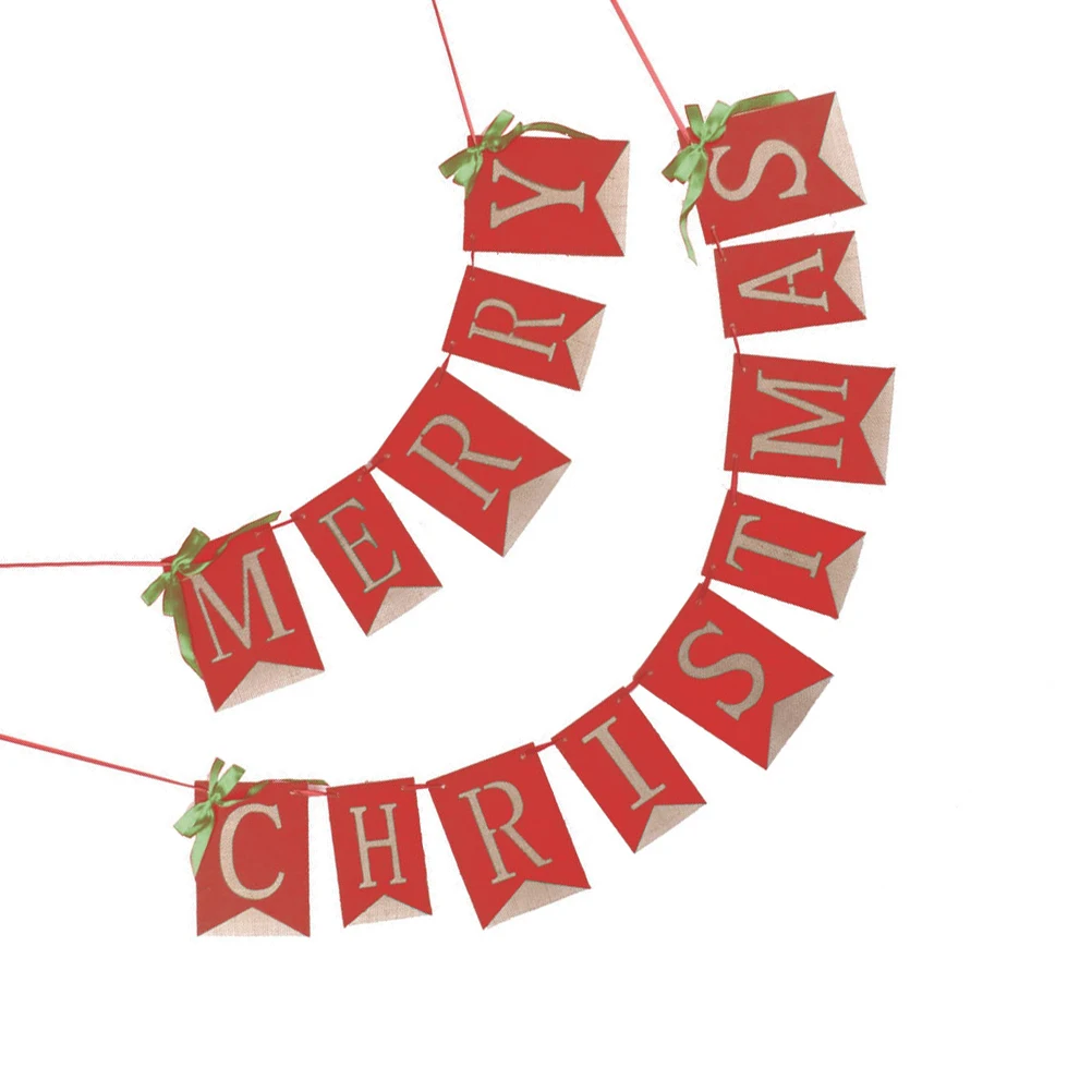 

Red Merry Christmas Burlap Banner Xmas Party Bunting Hanging Banner Christmas Wall Decoration Xmas Party Bunting