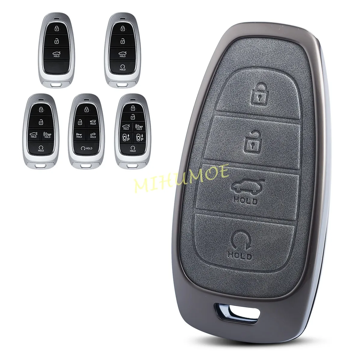 Metal Leather Car Remote Key Fob Case Cover Gray For Hyundai Tucson Santa Fe Cruz Sonata Palisade IONIQ 5 Nexo Accessories