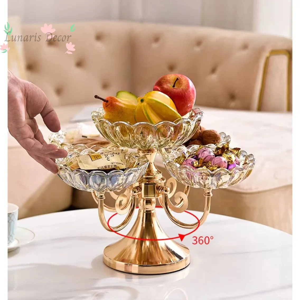 Light luxury Nordic glass multi-layer fruit plate dried fruit five-grid household living room coffee table light luxury divided
