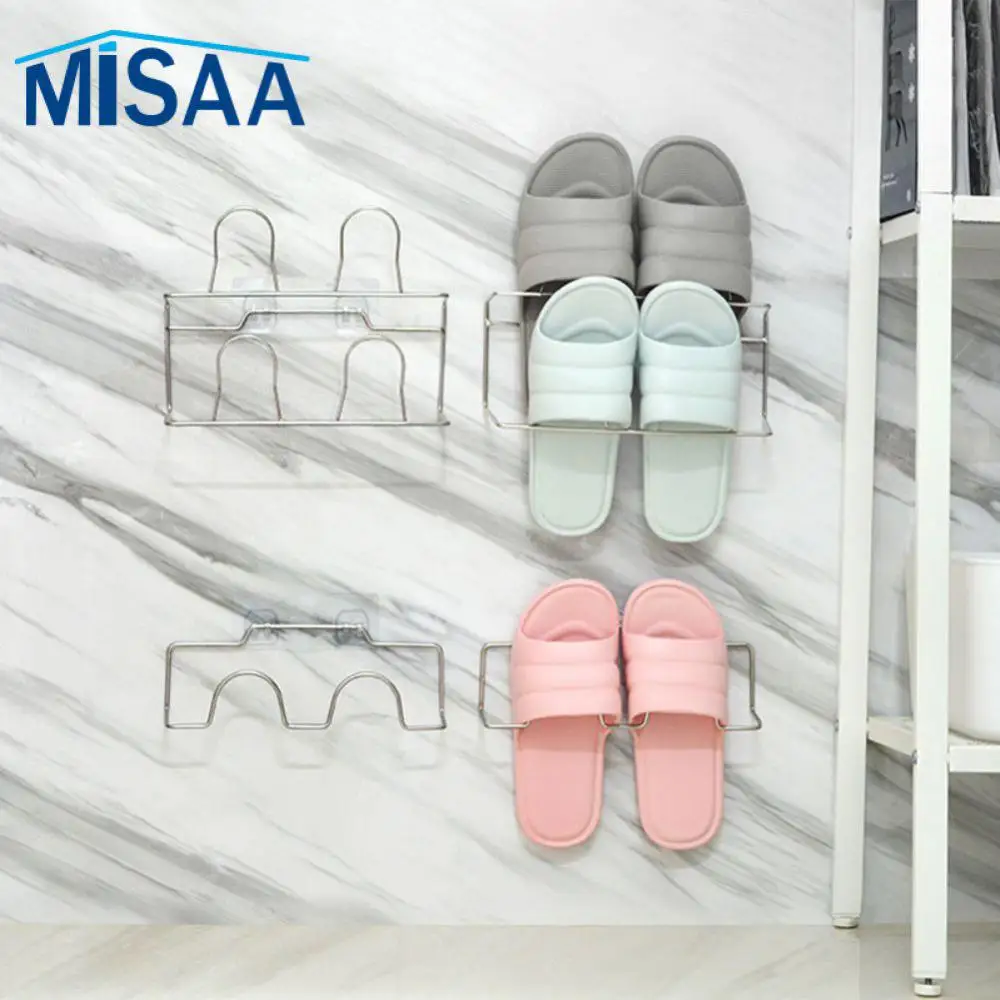 Shoes Rack Stainless Steel Slippers Shoes Hanger Bathroom Organizer Hanging Shoes Rack Self Adhesive Wall Mounted Shoes Storage