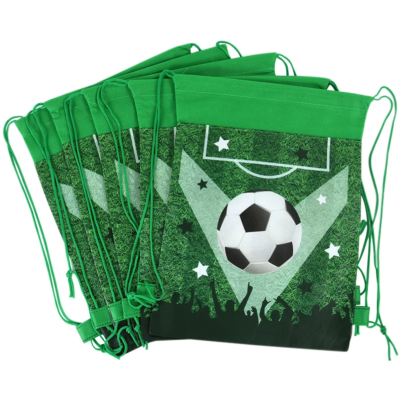 3Pcs Football Pattern Non-Woven Drawstring Pocket Soccer Sport Theme Birthday Party Decorations Gifts Bag Kids Boys Favors Pouch