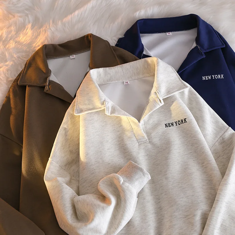 Sweat-shirt à col Polo coréen pour hommes et femmes, veste à manches longues, ample et tendance, Style fin, marque Y2K, printemps et automne