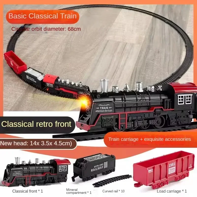 Tren Eléctrico, coche de ferrocarril de simulación, modelo de tren de vapor Retro, juguete de ferrocarril de alta velocidad para niños, conjunto de tren de carga ferroviario clásico, juguete