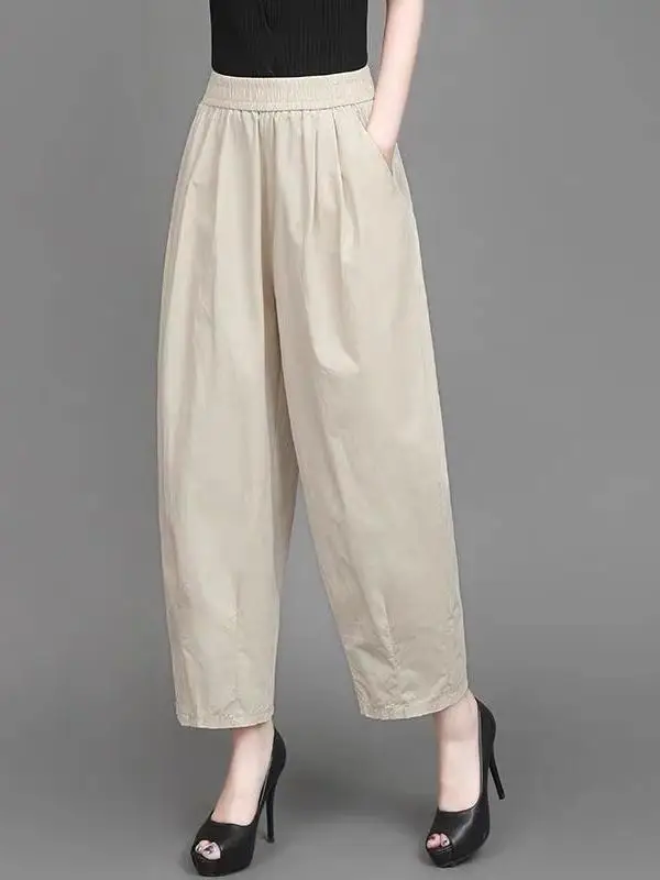 

Spring Summer New plus Size Scythe Pants Women's Elastic Waist Casual Slimming Harem Pants Sli Mom Wide Leg Nine Points
