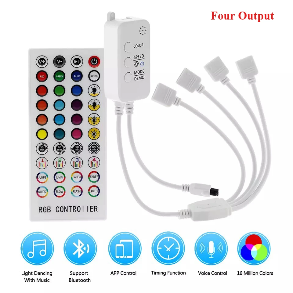 Bluetooth Music Controller DC 5V 12V 24V 1/2/4 Outputs for Phone 40Key Remote APP Control RGB LED Strip Light