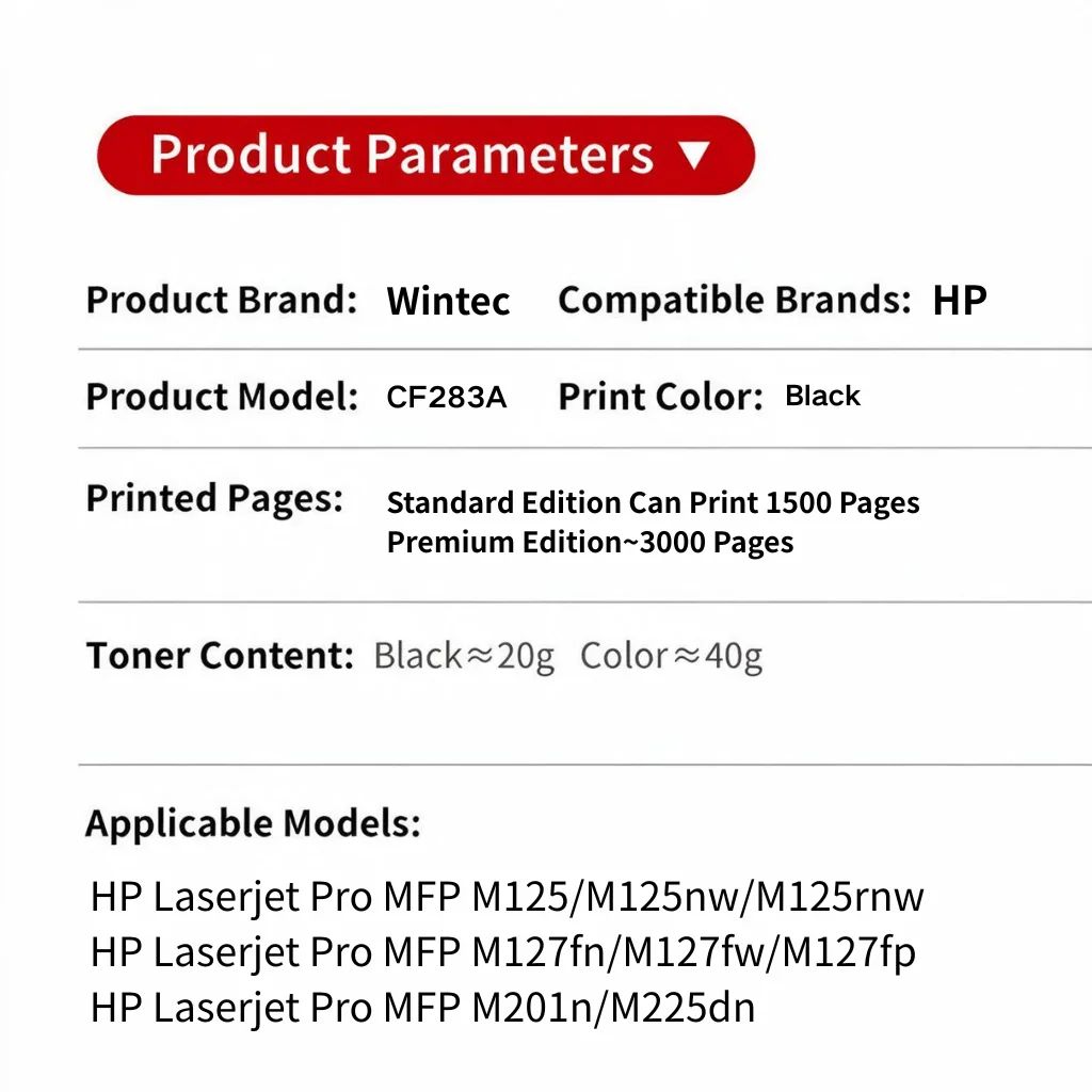 Wintec Free& Fast Delivery CF283A 83A Toner Cartridge Compatible for HP M125 M125nw M127fn M127fw M201n M225dn