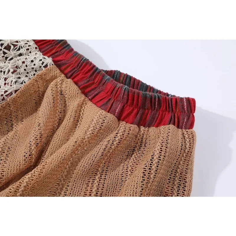 1 stks dames vintage hoge taille lange rok onregelmatige geruite kant patchwork halve rok retro a-lijn rok voor dagelijks gebruik