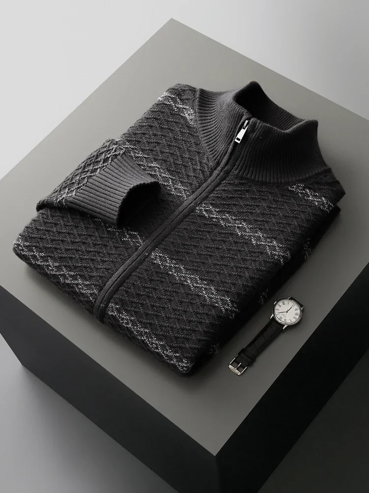 Men's Sweater Clothes Autumn Winter Sweater Cardigan 100% Merino Wool Sweater Smart Casual Cardigan Thicked Knit Commuters Coat
