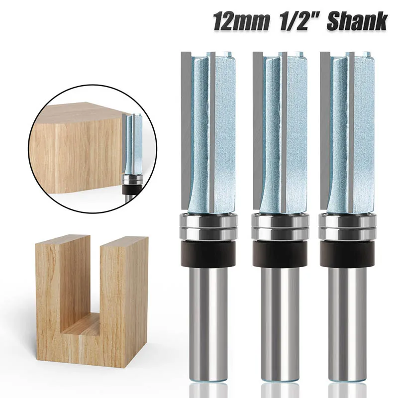 1Pcs 12mm 1/2 Shank Flush Trim Router Bit Bottom Double Bearing  Milling Cutter For Wood Slotted Engraving Tool