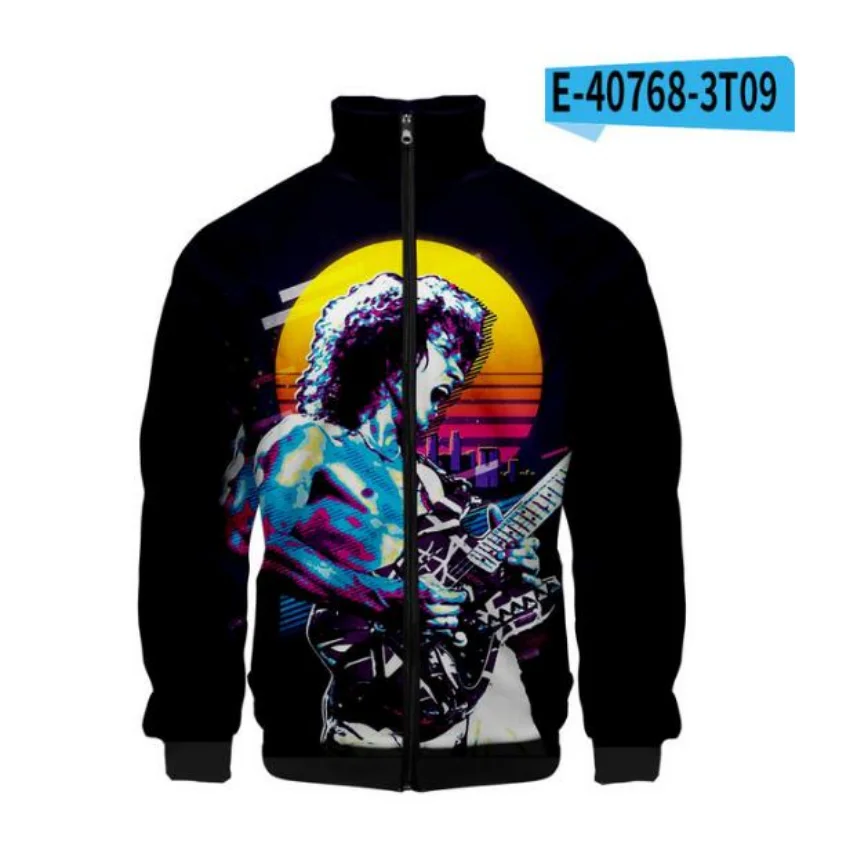 Classic Raglan jackets Eddie Van Halen 3D Print Zipper Jacket Windbreaker Men/Boys Stand Collar Long Sleeve Clothes Jackets