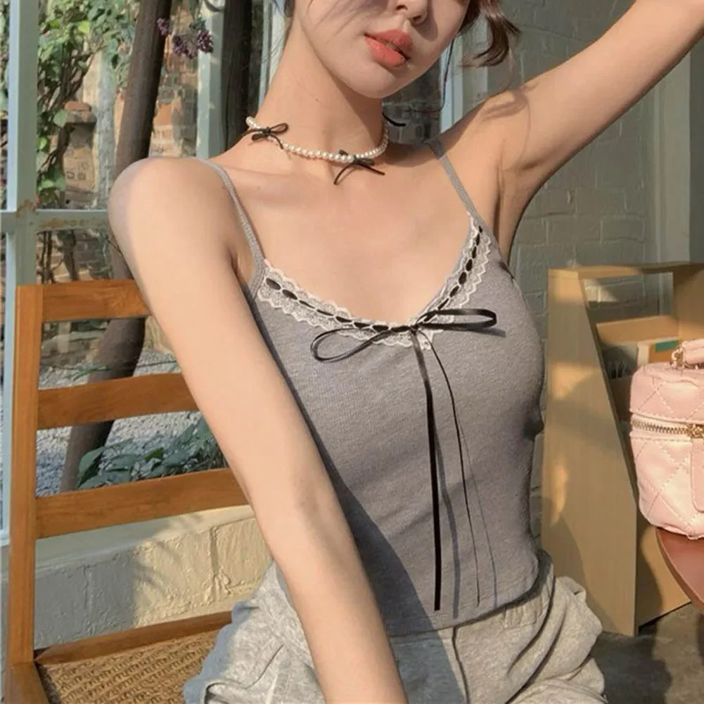 Casual Outing Bow Detail Tank Cute Sleeveless Bow Top Sleeveless Shirt Polyester Vest V Neck Design Solid Color Vest