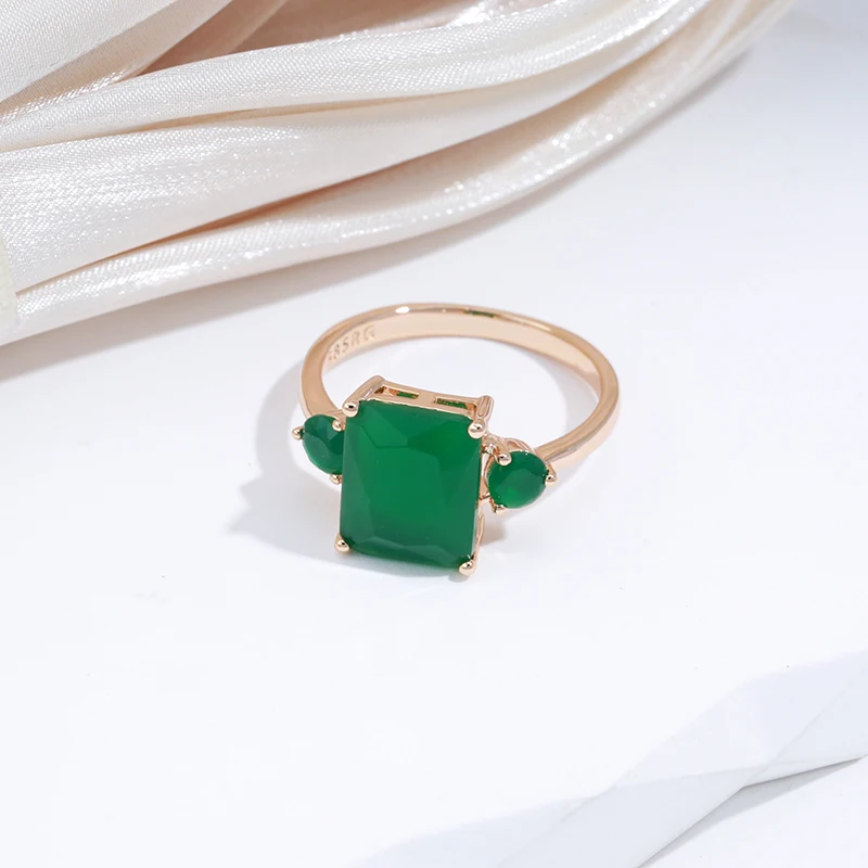 SYOUJYO Square Big Dark Green Natural Zircon Rings For Women 585 Rose Gold Color Vintage Opal Ethnic Fine Jewelry Luxury Rings