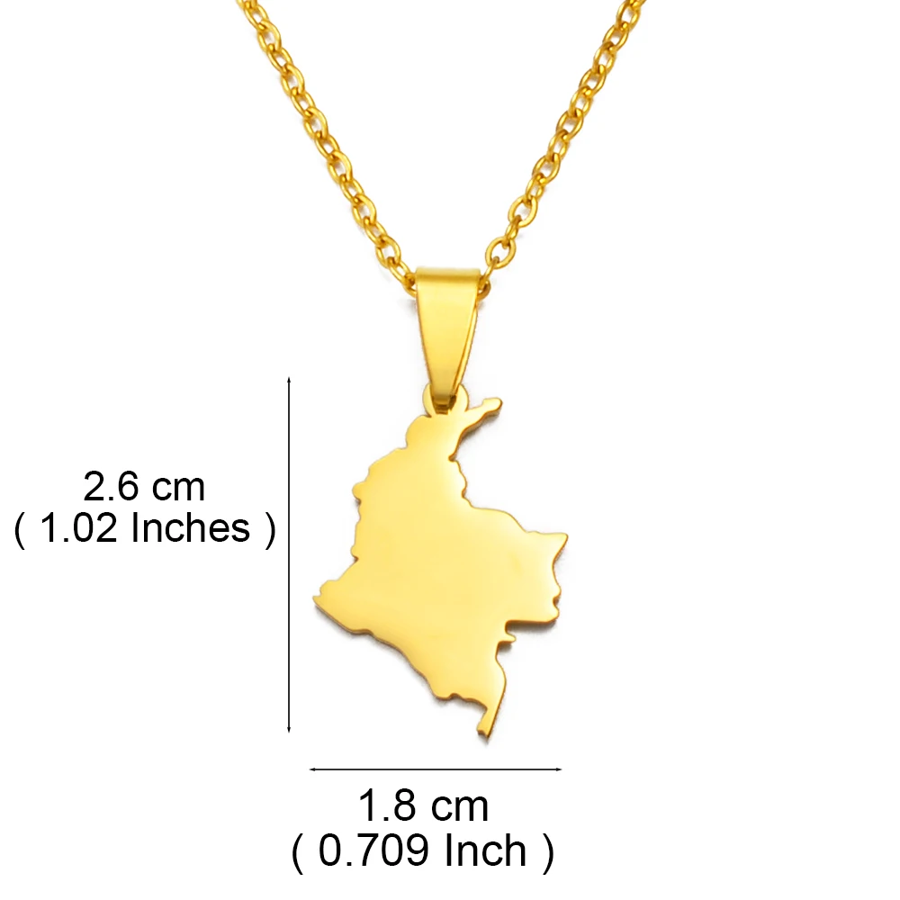 Anniyo 2.6CM Colombia Map Pendant Necklace Silver Color/Gold Color Stainless Steel Jewelry @323021