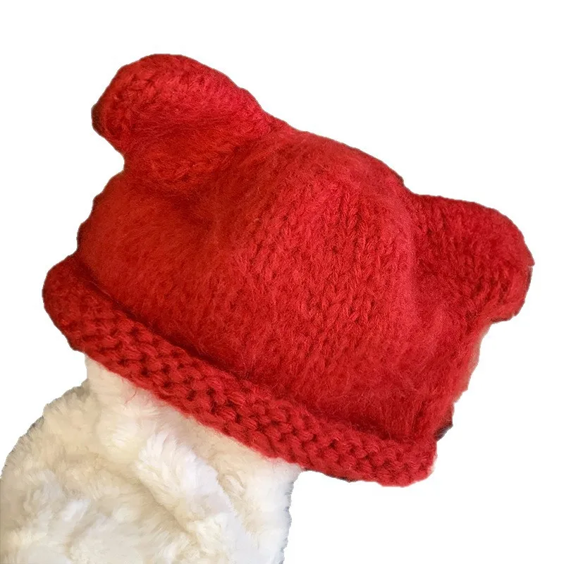 

Fashion Adults Trapper Hat Aviator Ushanka Extreme Cold Monster Cap Bear Ears Women Winter Mohair Knitted Warm Head Woolen 8M