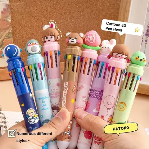 1PC Stronauts/Dinosaurs/Animals 10-Color Pen Silicone Doll 10 Colors Ink Ballpoint Pen Press Type Quick Drying Neutral Pen Gift