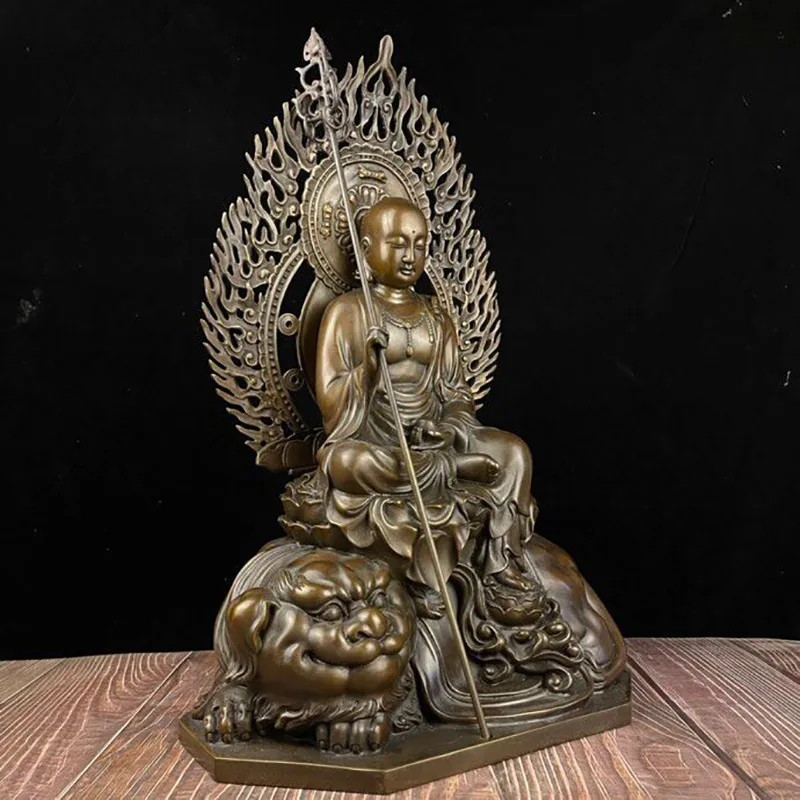 Guyunzhai Brass Brown Purple King Copper Statue Bodhisattva Sitting Beast Backlit Dizang Furnishings