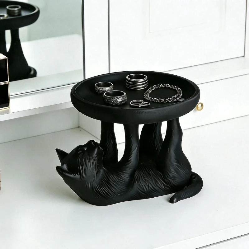 Popular 3D Printed Cat Jewelry Tray, Desktop Storage Ornaments Creative Decorative Tray Available in Black and White