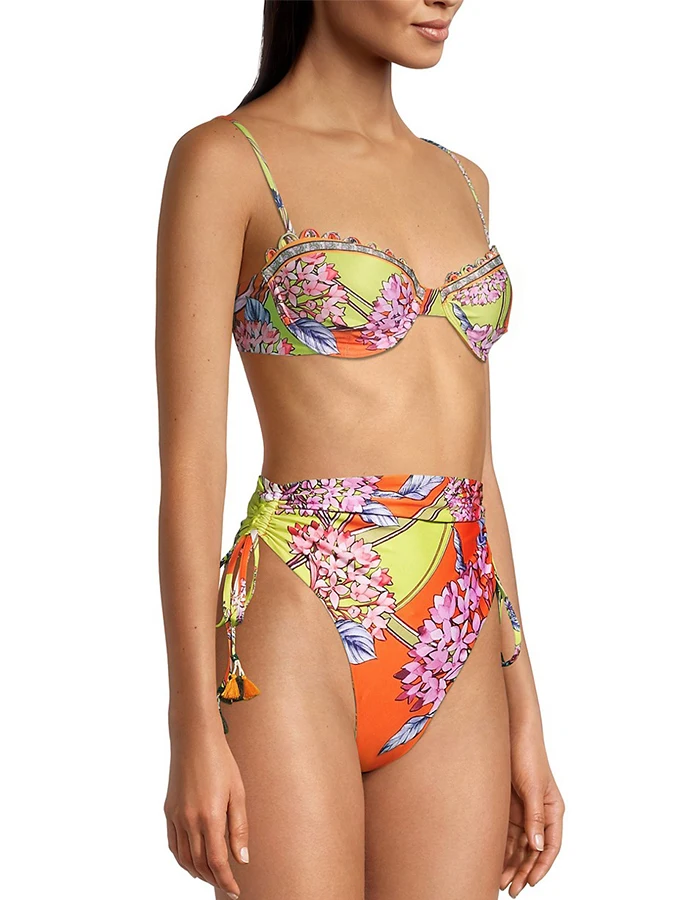 Bikini con estampado de bloques de color Floral multicolor para mujer, pieza dividida, playa, playa, verano, novedad de 2023