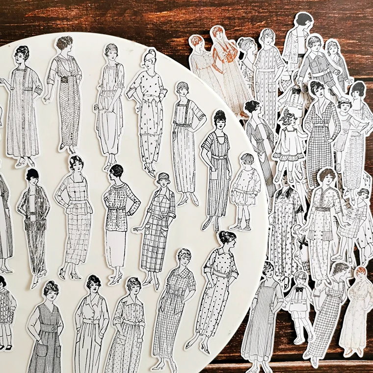 58pcs/bag black and white vintage character stickers DIY scrapbooking album junk journal happy planner decorative stickers