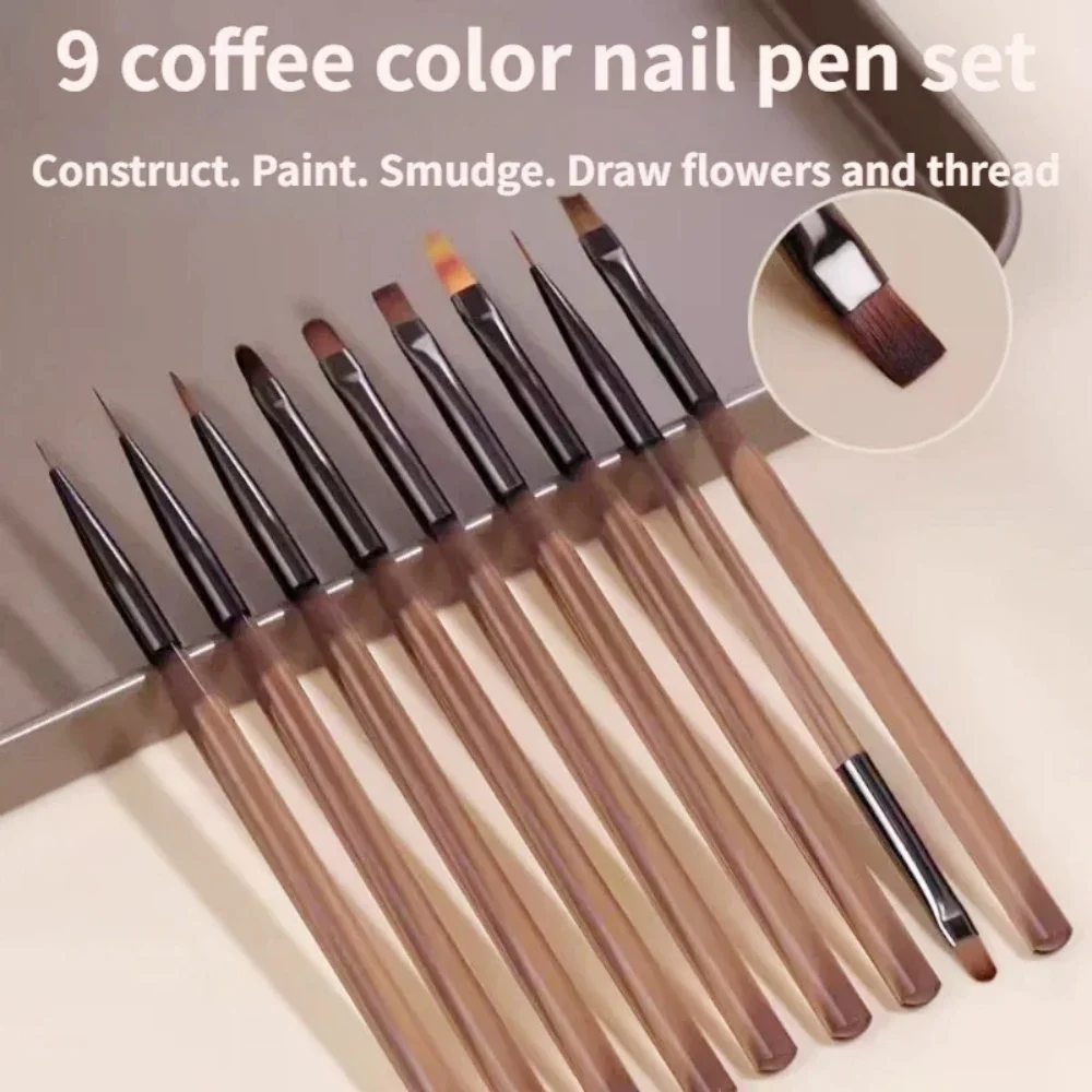9PCS Nail Brush for Nail Art Design Nails Tip Display Painting Tool UV Gel DIY Painting Pen Liner Manicure Acrylic Drawing Brush