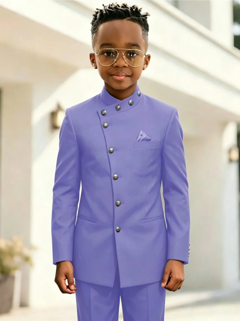 African Boys Slim Fit Suit Set 2 Pieces Wedding Ring Bearer Outfit Handsome Stand-out Collar Kids Formal Suits For Performance
