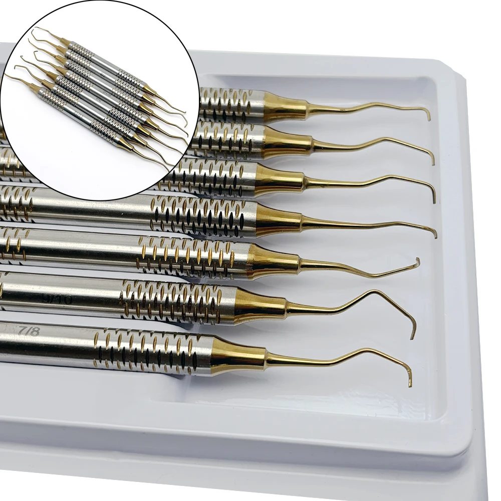 7Pcs Dental Tooth Cleaning Scaler Gracey Curette Periodontal Dental Scaler Instrument Tool Hand Use