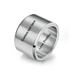 15MM Width Customized Rings Stainless Steel Matte Brushed Fing for Men Boy Hip-Hop Punk Jewelry