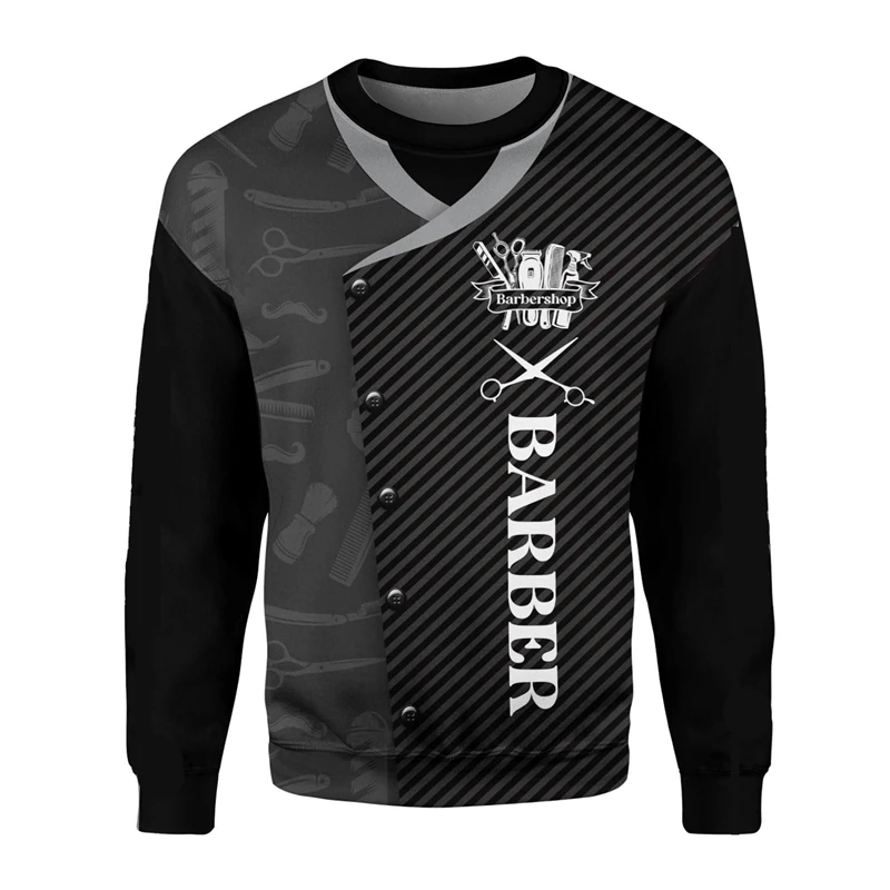 

2025 Barber Shop Graphic Men's Hoodie New Design Haircutter Cosplay Sweatshirt Tops 3d Printing Oversized Round Neck Pullovers