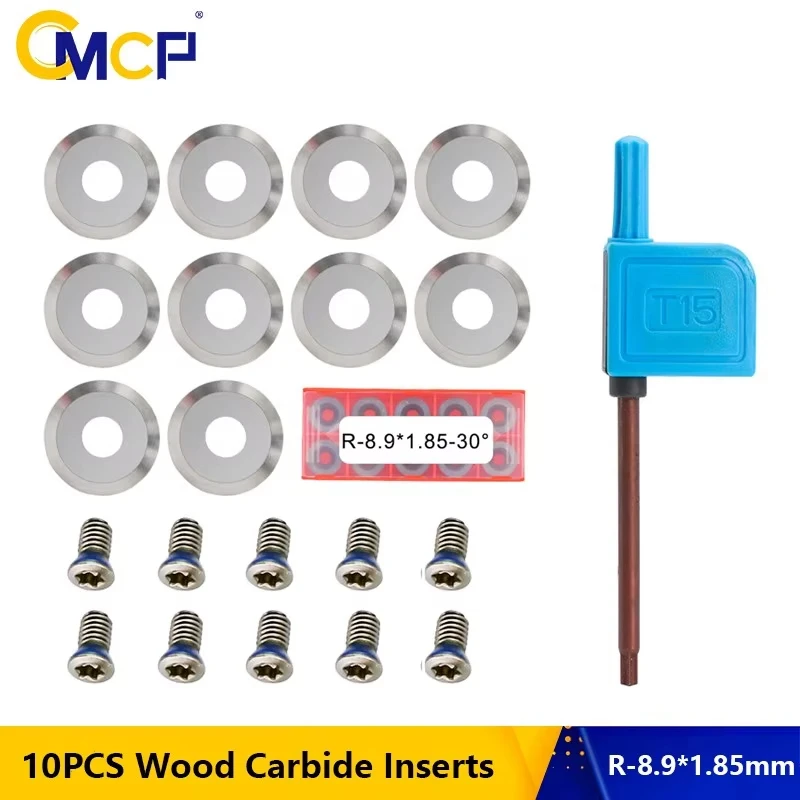 

CMCP 10PCS 8.9/12/15/16/18mm Round Carbide Insert Cutter 30 Degree Inserts For CNC Lathe Wood Turning Cutting Tool