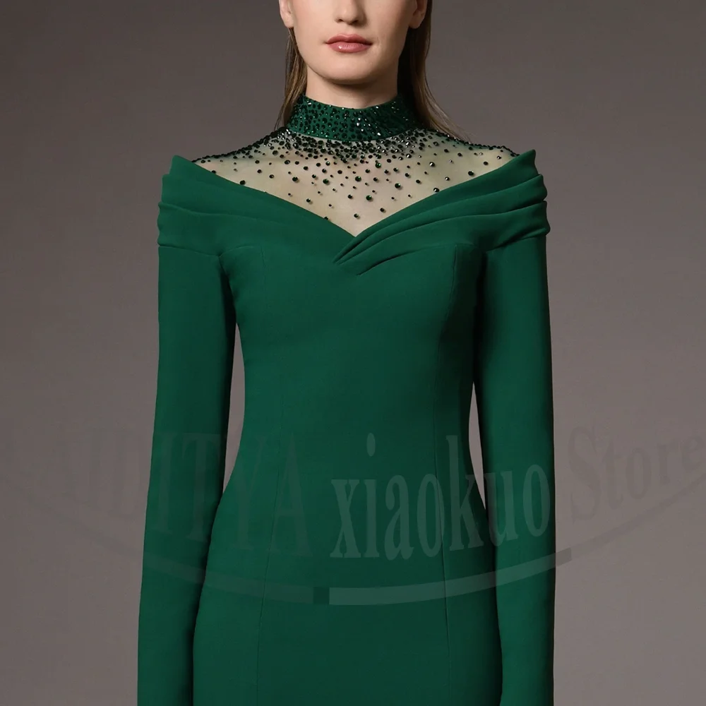 

Выпускные платья для женщин, роскошные вечерние платья с высоким воротником и бриллиантами, вечерние платья русалки, элегантные вечерние платья длиной до пола с длинными рукавами