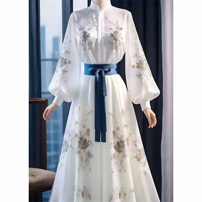 Vestido estampado branco estilo deusa feminino, high-end charme requintado, verão, novo, 2024