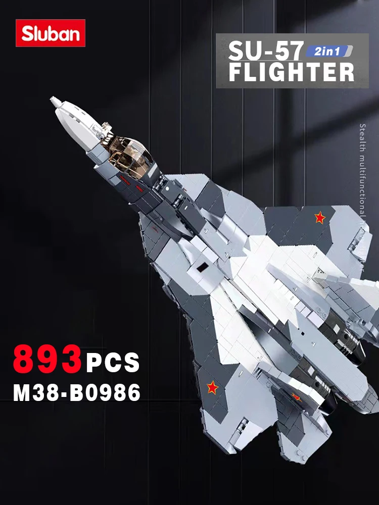 Sluban Military WW2 Classic Model Air Force Weapon Sukhoi Su-57 Su-27 Flanker Fighter Building Blocks Kit Bricks Toys Boys Gift