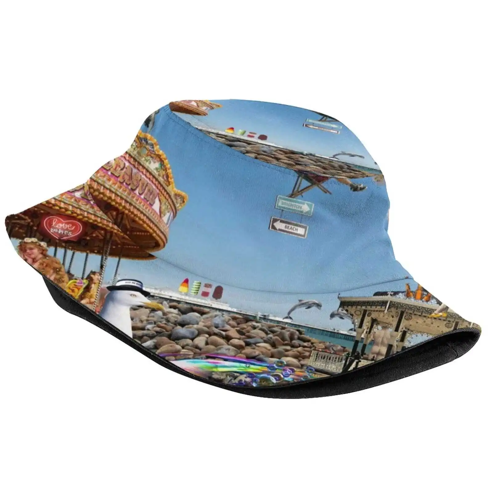 Brighton Beach Bucket Hat Beach Tourism Hats Breathable Sun Cap Beach Uk Brighton Fun Gay Seagull Mermaid