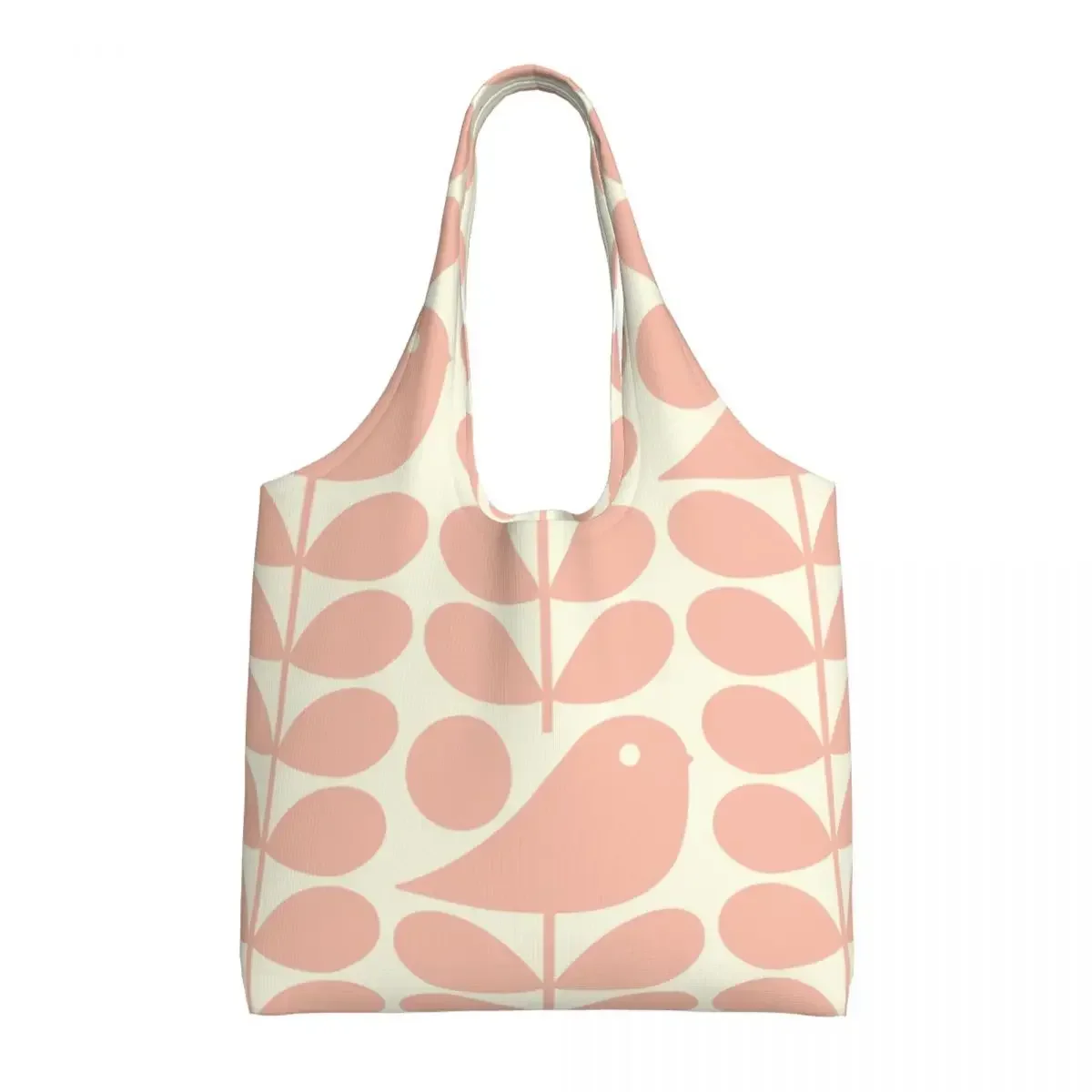 Custom Orla Kiely Early Bird Pale Rose Groceries Shopping Bag Canvas Shopper Shoulder Tote Bag Large Capacity Washable Handbags