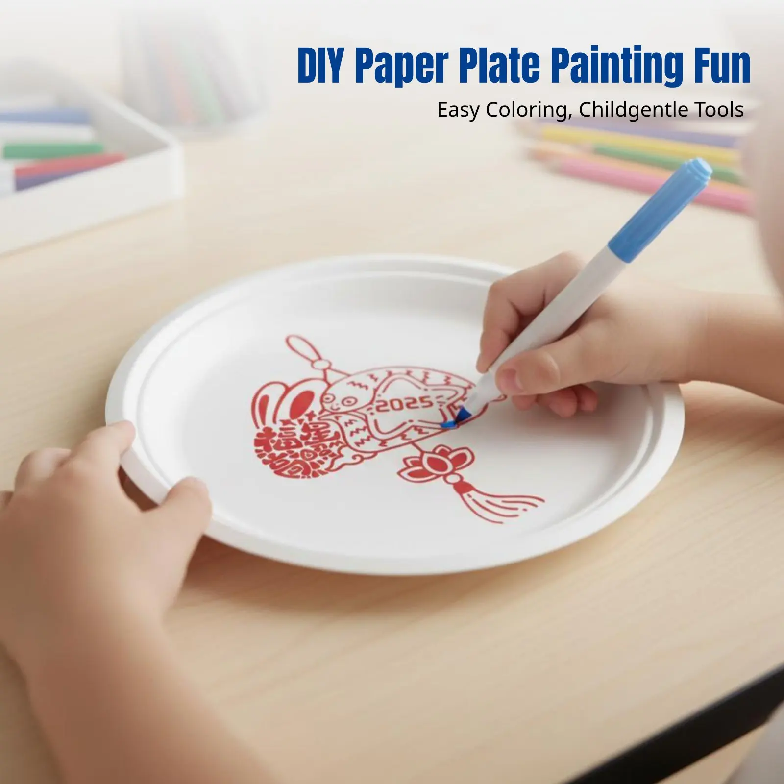 

Snake Year Theme Paper Plate, DIY Coloring Craft, New Year Hanging Decoration, Blank Cake Tray, Holiday Decoration