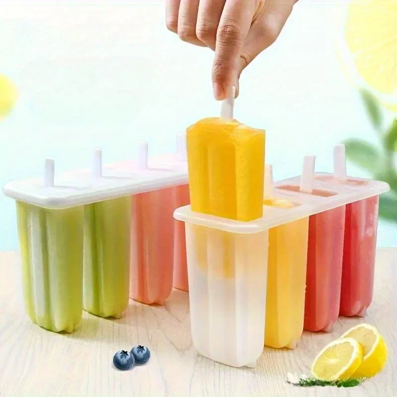 1-20PCS 4 Grid DIY Ice Cream Mold Reusable Kids Popsicle Maker Creative Frozen Treat Kit for Home Kitchen Christmas Dessert Fun