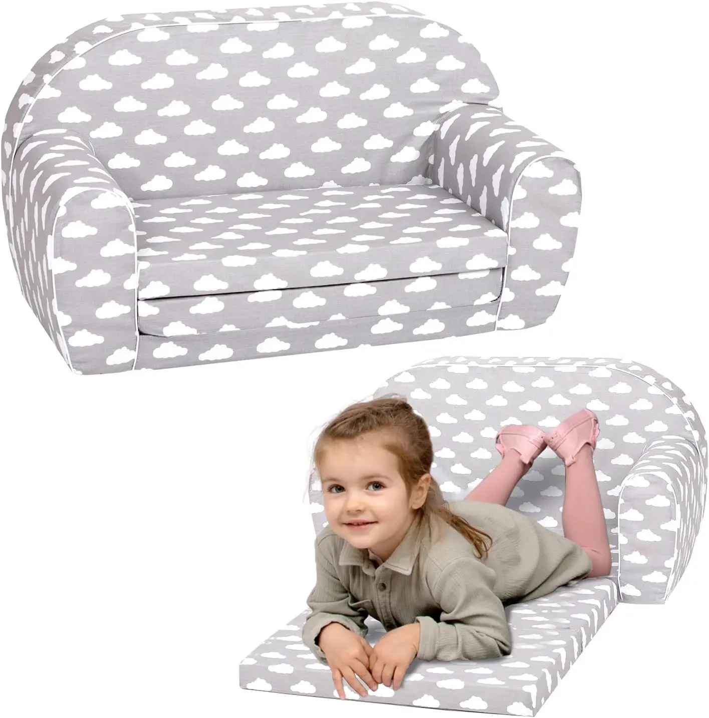 

Персонализированный диван-кровать для малышей — трансформируемый 2-в-1 мягкий и удобный диван для малышей со съемным моющимся чехлом — идеально подходит для