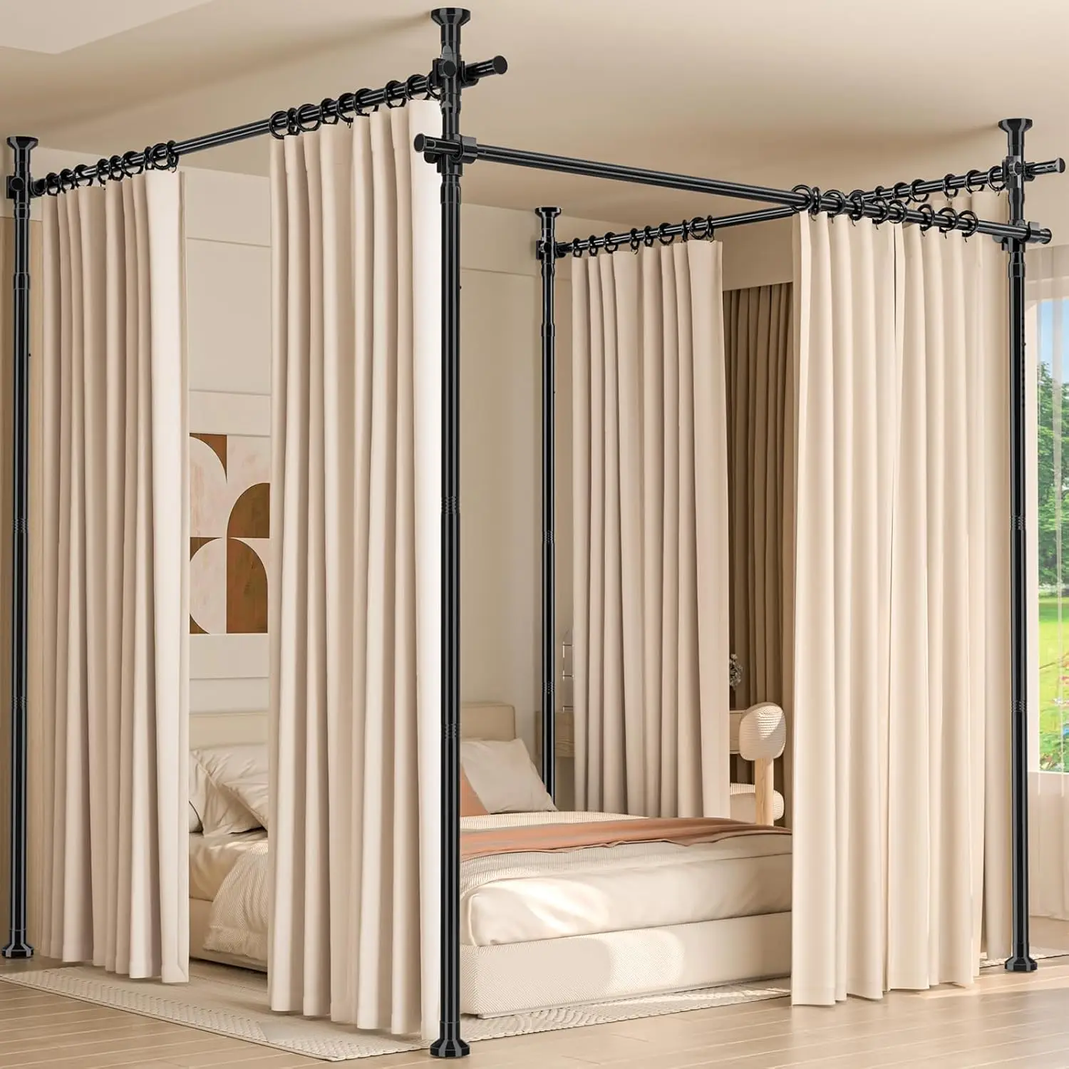 

Adjustable Room Divider, 4-10ft H x 28-209in W, No-Drill Tension Rod, Freestanding Privacy Wall, Heavy Duty, Black