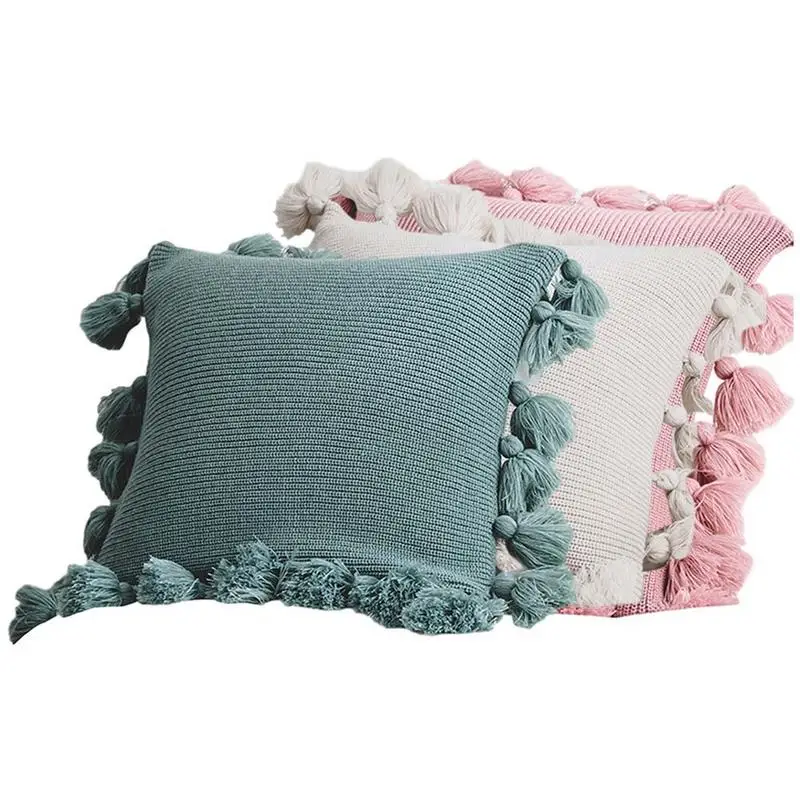 

Home Soft Knitted Hoop Pillow Case Striped Knitted Nordic Pillow Case Super Soft Bed Lantern Ball Decorative Sofa Pillow Cover